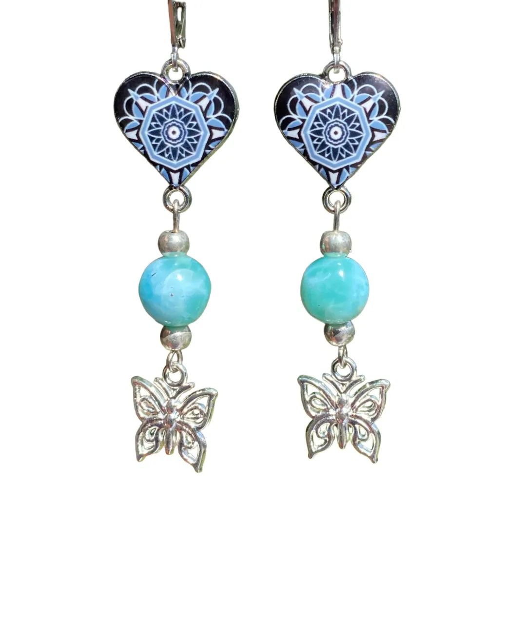 Handcrafted Dangle Earrings with Gemstone and Charms