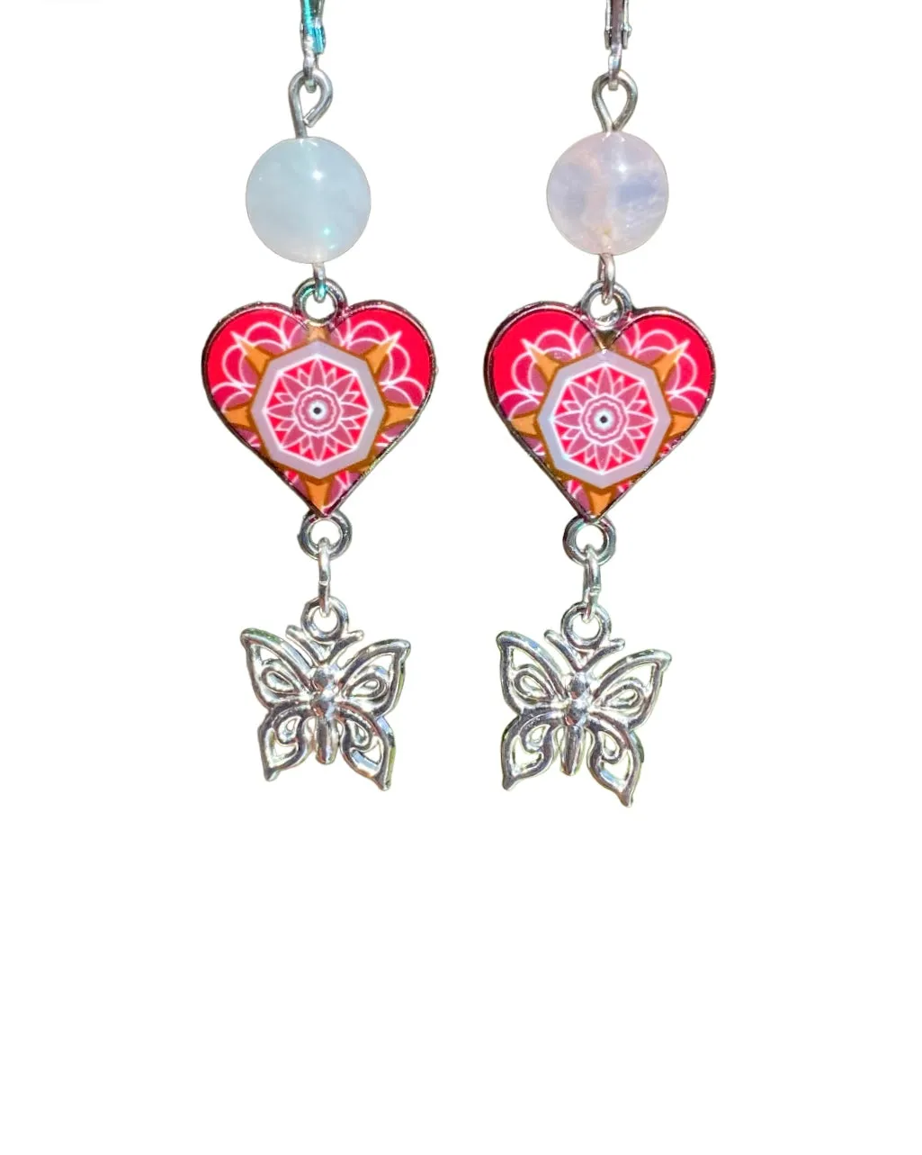 Handcrafted Dangle Earrings with Gemstone and Charms