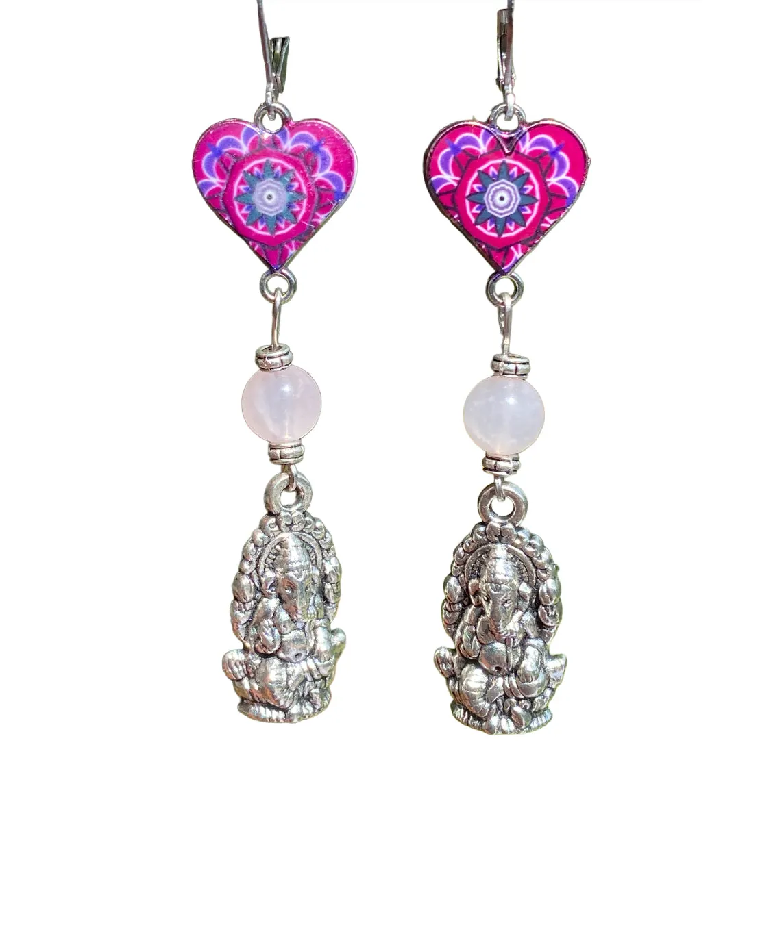 Handcrafted Dangle Earrings with Gemstone and Charms