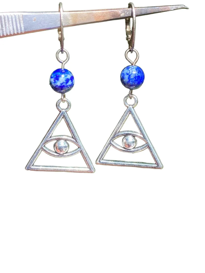 Handcrafted Dangle Earrings with Gemstone and Charms