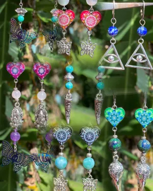 Handcrafted Dangle Earrings with Gemstone and Charms