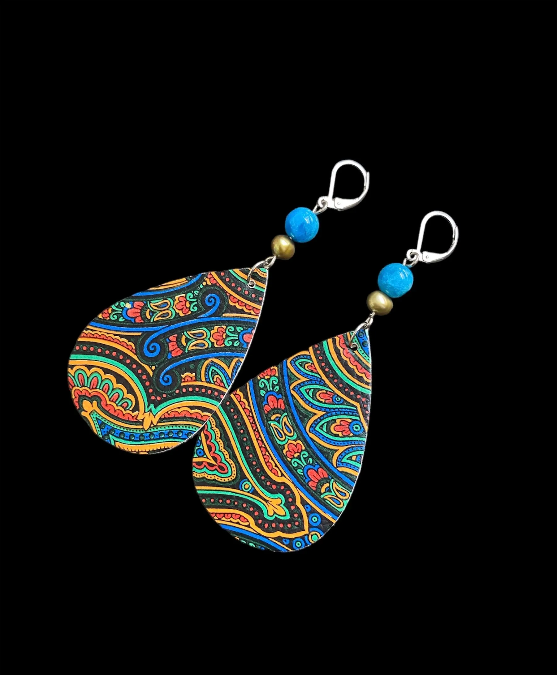 Handcrafted faux leather paisley print Earrings