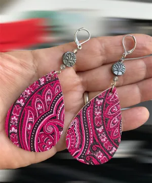 Handcrafted faux leather paisley print Earrings