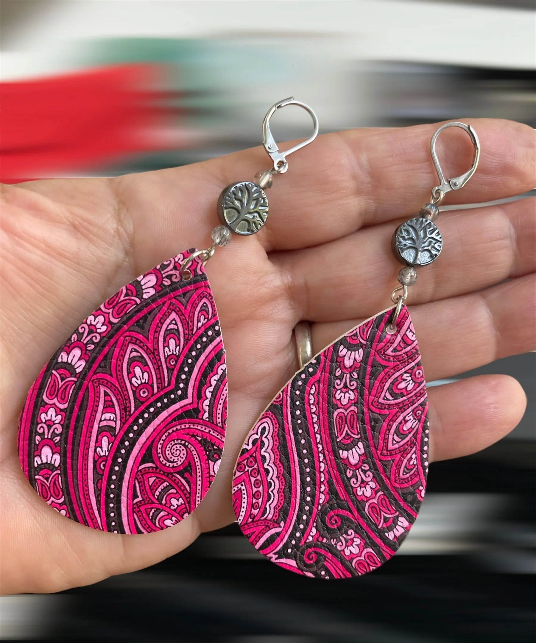 Handcrafted faux leather paisley print Earrings