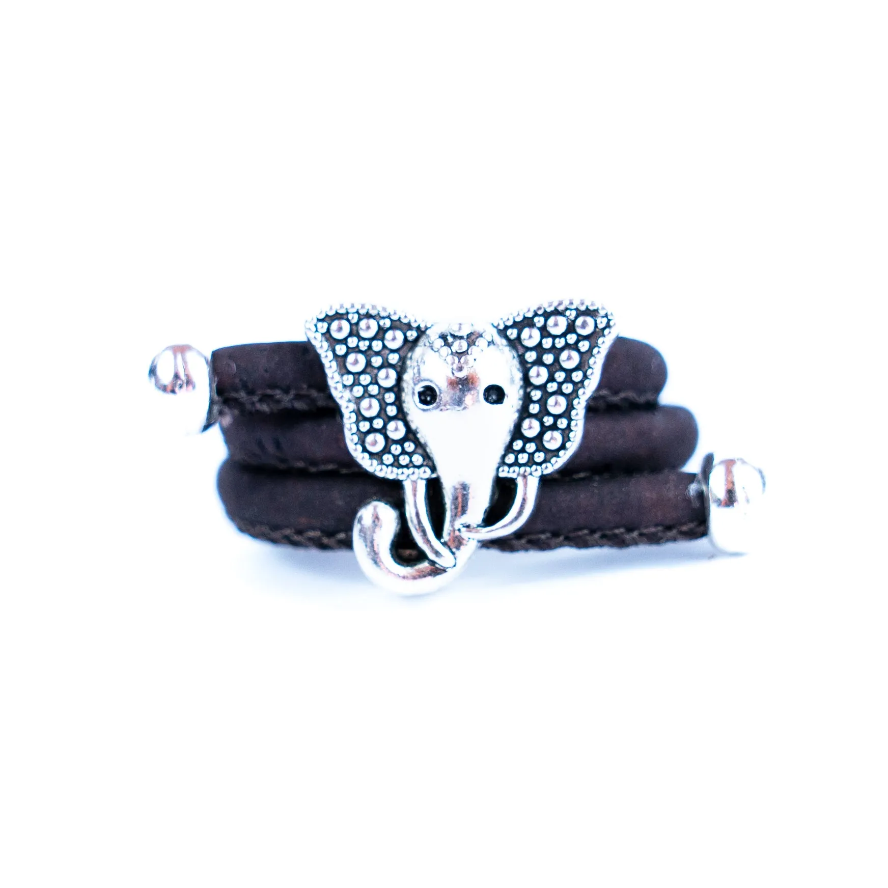 Handcrafted women's fashion ring with natural cork wire and elephant alloy hardware! RW-050-AB-10