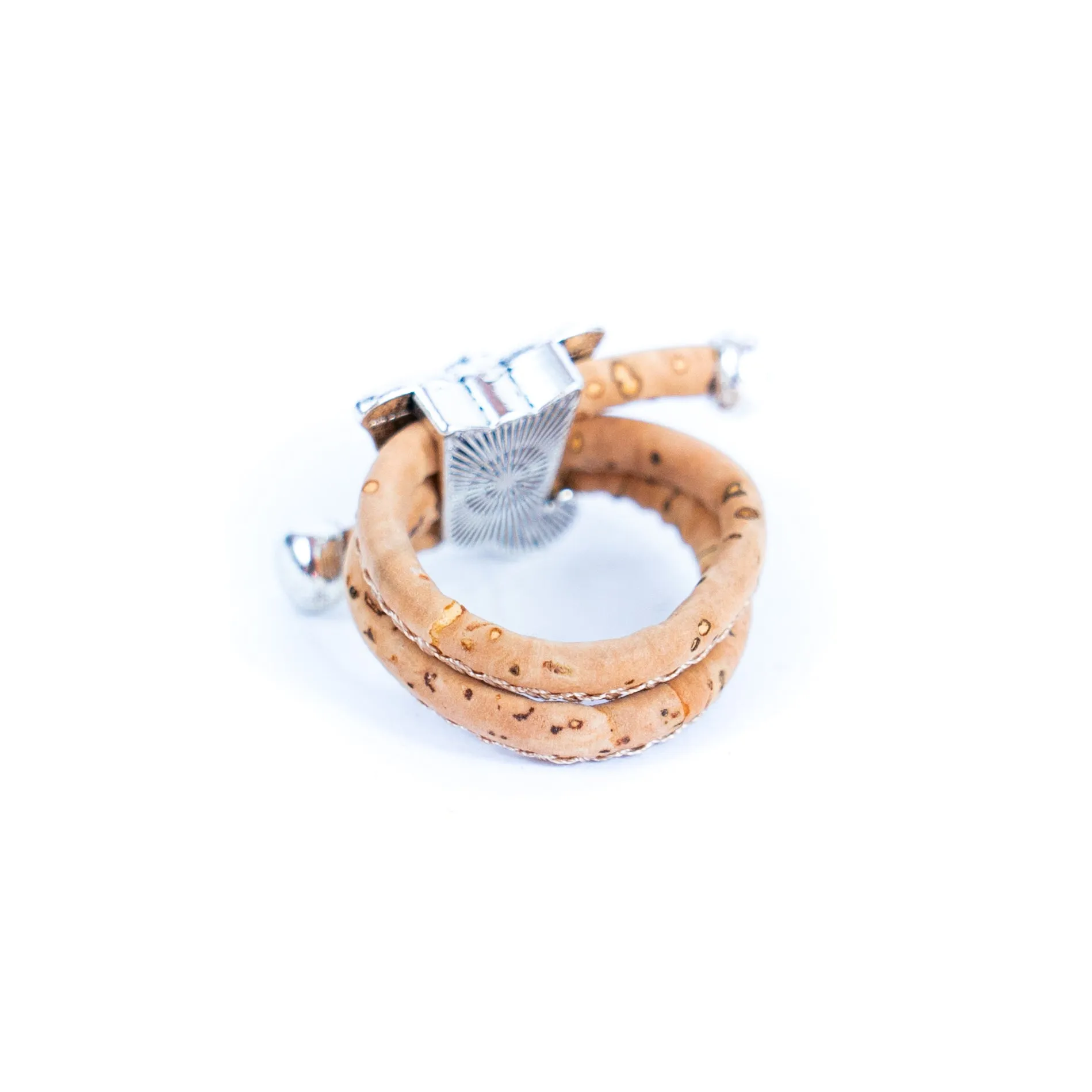 Handcrafted women's fashion ring with natural cork wire and elephant alloy hardware! RW-050-AB-10