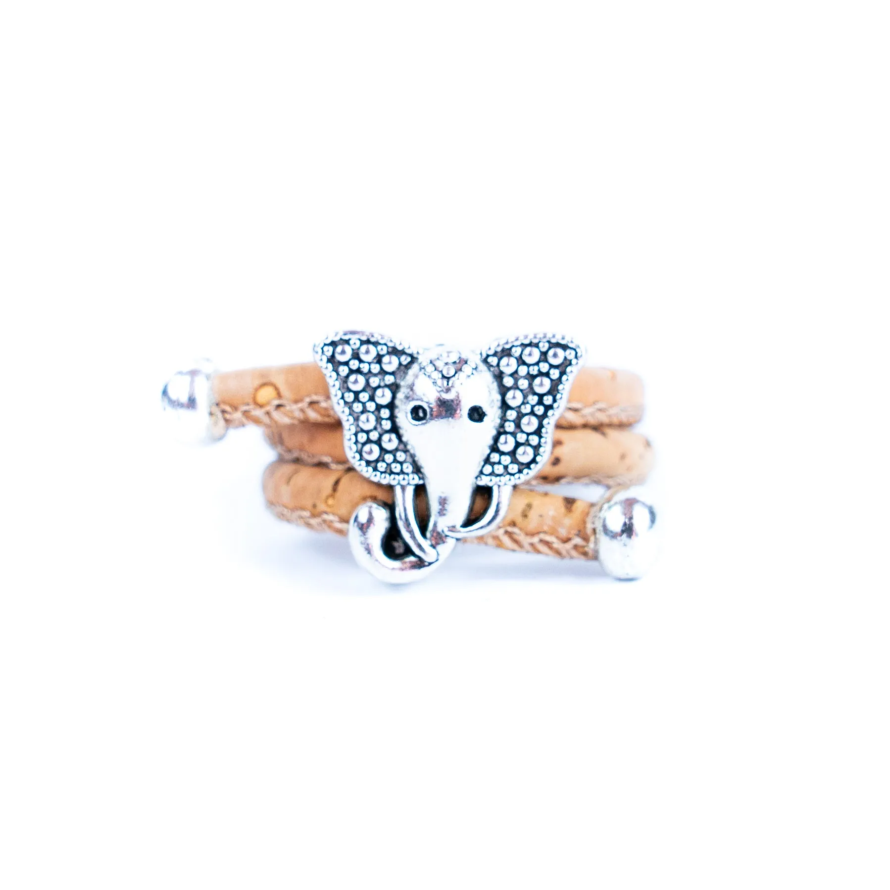 Handcrafted women's fashion ring with natural cork wire and elephant alloy hardware! RW-050-AB-10
