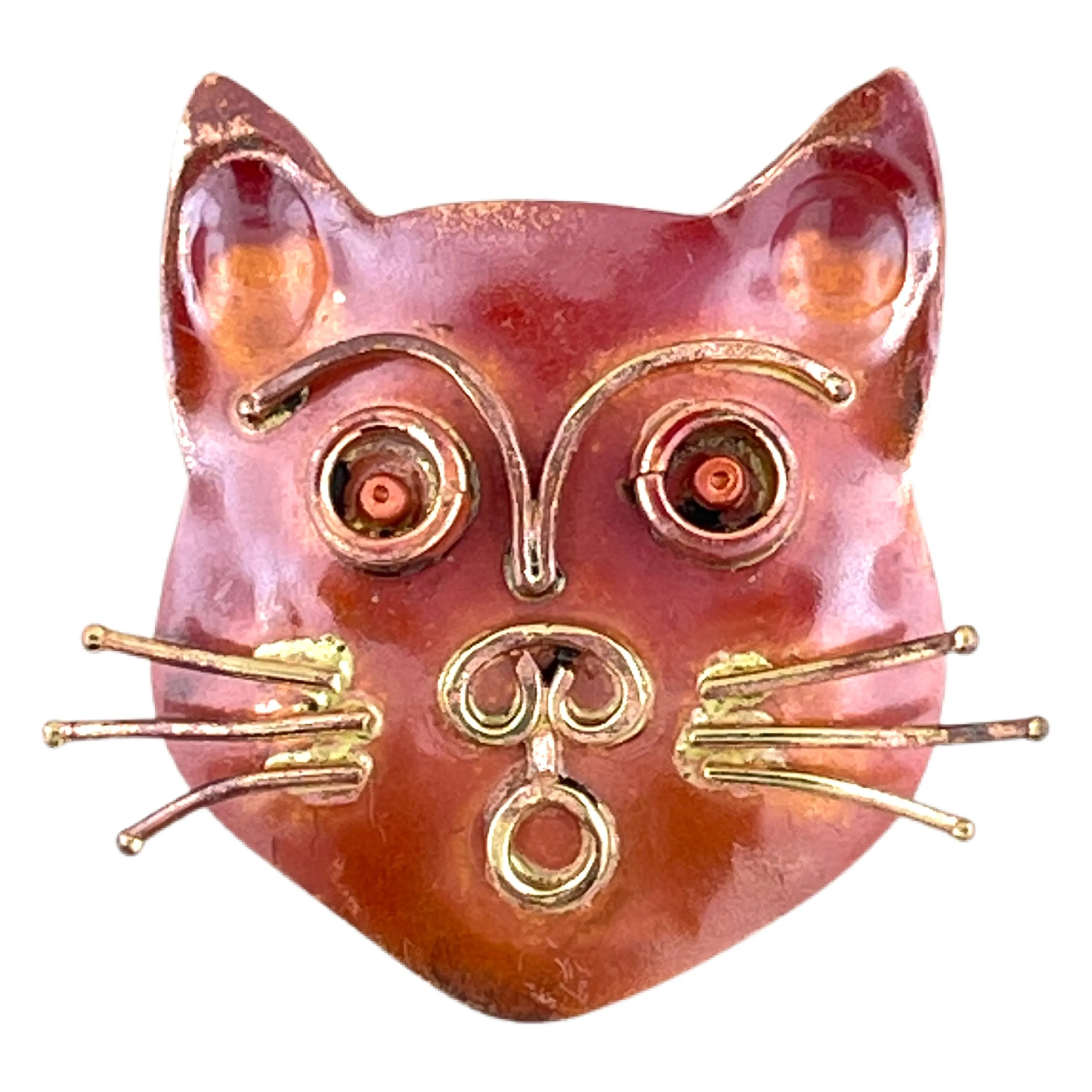 Handmade Big Cat Head Copper Pendant