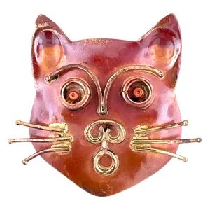 Handmade Big Cat Head Copper Pendant