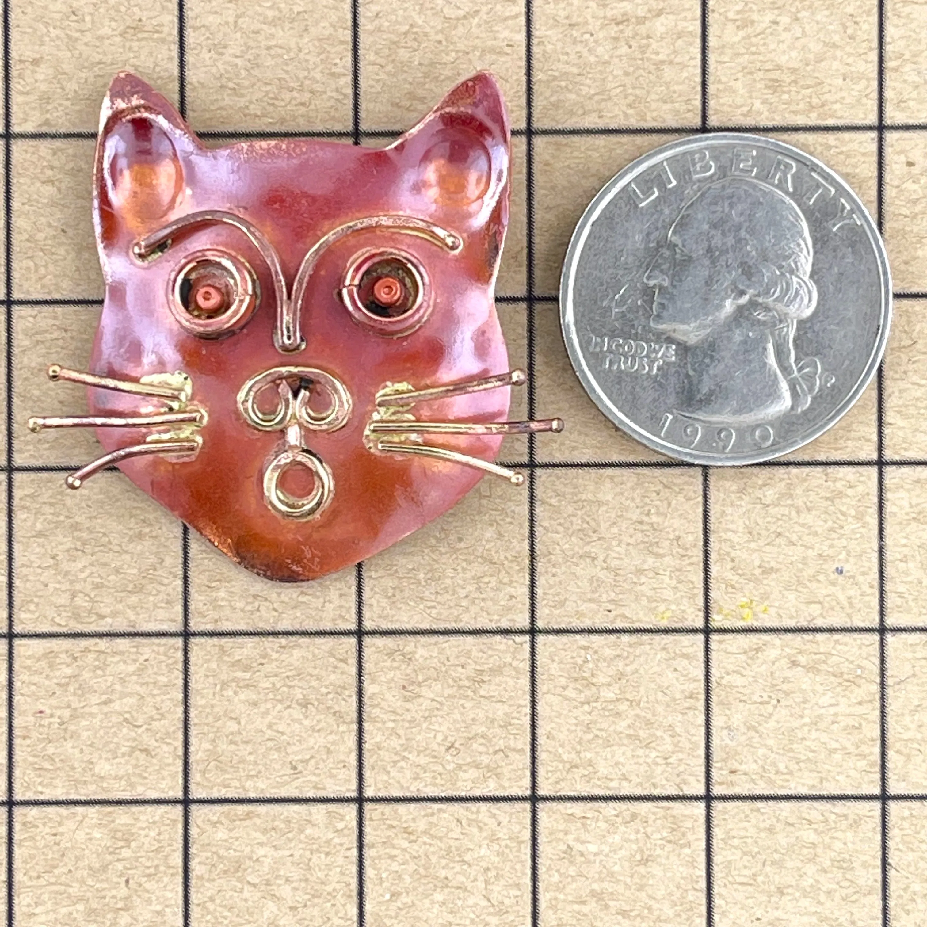 Handmade Big Cat Head Copper Pendant