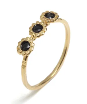 Handmade Designer Delicate Dainty 3 Flowers Stacking Ring inlaid with Colorful Gemstones, 14K Solid Yellow, White or Rose Gold, Sizes US 1.5-11.75