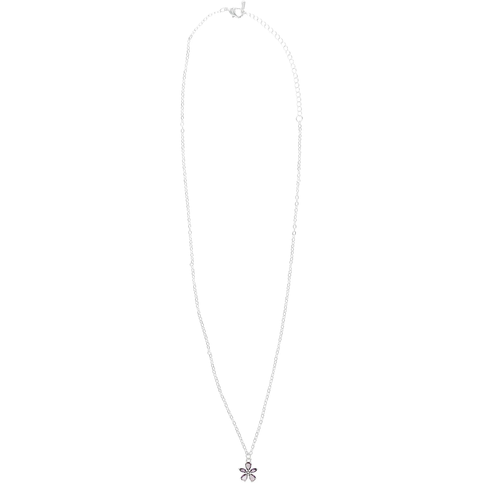 Happy Birthday 10mm Silver-Plated Cubic Zirconia Flower Stud Earrings and 16.5"-18.5" Necklace