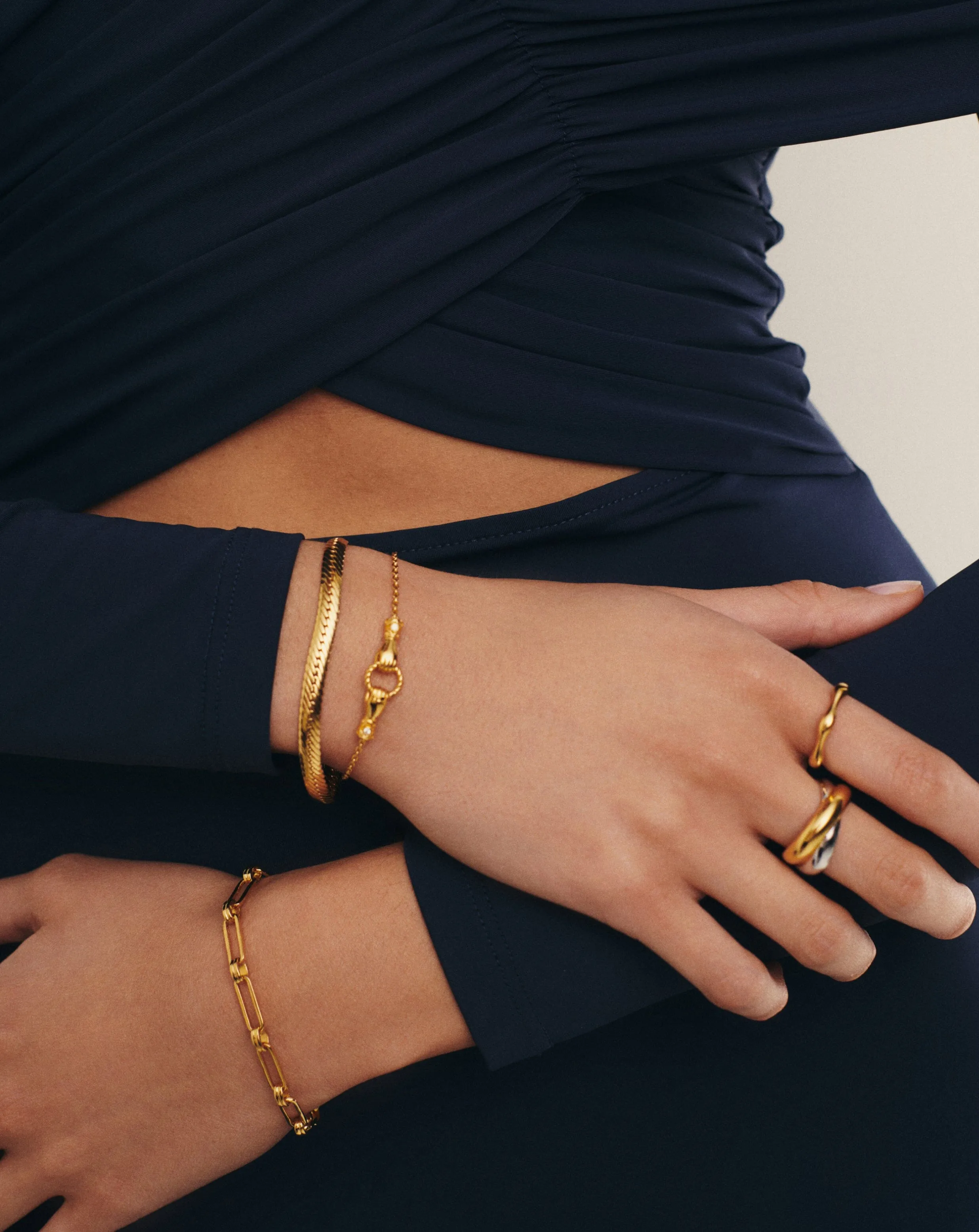 Harris Reed In Good Hands Slider Bracelet | 18k Gold Plated/Cubic Zirconia & Black Onyx