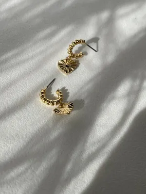 Heart Drop Sunburst Hug Hoop Earring In Gold