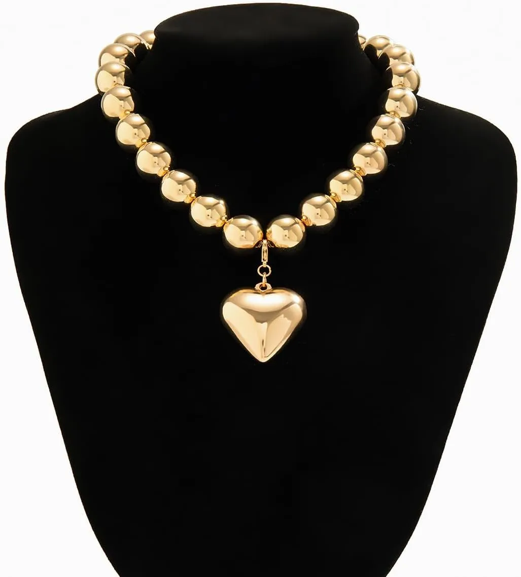 Heart Pendant Pearl Necklaces for Women Big Pearl Beaded Necklace Layered Beads Choker Necklace Faux Crystal Beads Necklaces Prom Jewellery Present