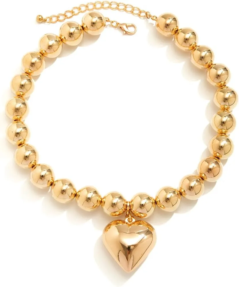 Heart Pendant Pearl Necklaces for Women Big Pearl Beaded Necklace Layered Beads Choker Necklace Faux Crystal Beads Necklaces Prom Jewellery Present