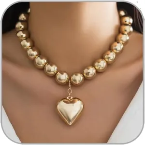 Heart Pendant Pearl Necklaces for Women Big Pearl Beaded Necklace Layered Beads Choker Necklace Faux Crystal Beads Necklaces Prom Jewellery Present