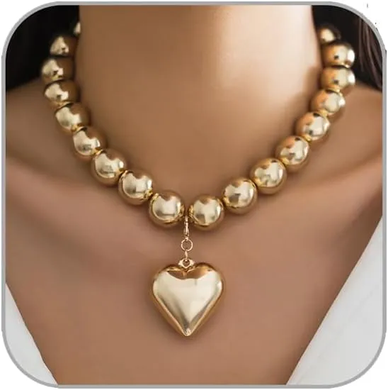 Heart Pendant Pearl Necklaces for Women Big Pearl Beaded Necklace Layered Beads Choker Necklace Faux Crystal Beads Necklaces Prom Jewellery Present