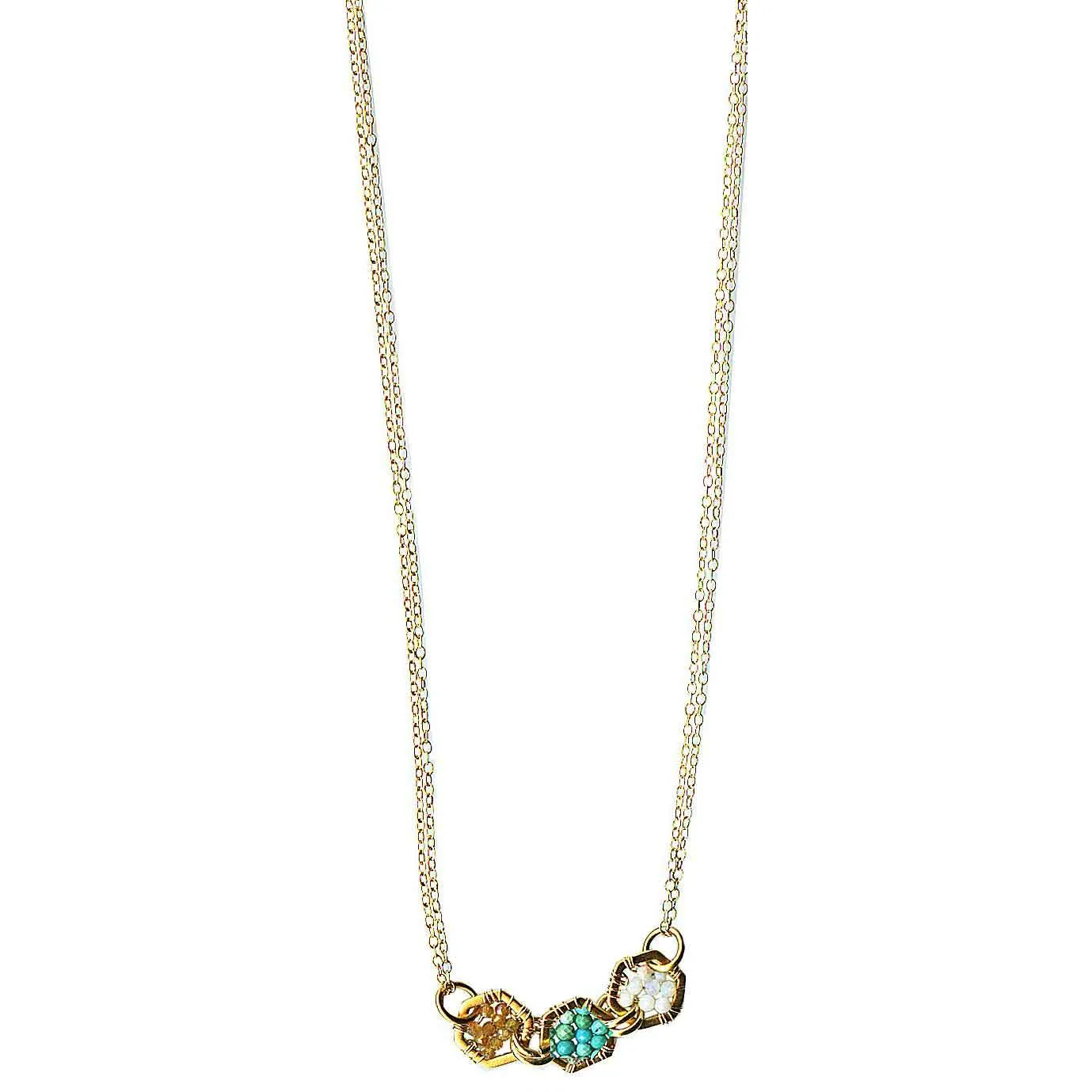 Hexagon Necklace 4923 with Multicolored Tourmaline and Opal by Michelle Pressler Jewelry