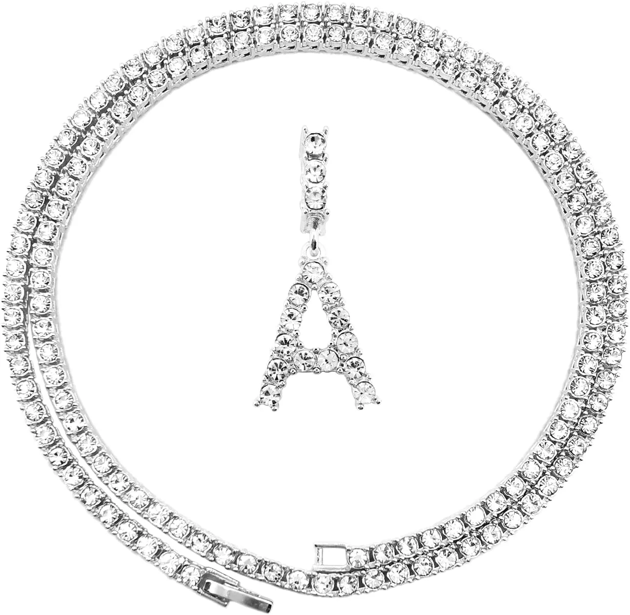 HH BLING EMPIRE Gold Silver Diamond Initial Necklaces for Women, Iced Out Initial Letter Pendants with Cz Diamond Tennis Necklace Chains, Alphabets A to Z letter necklace 18 Inch