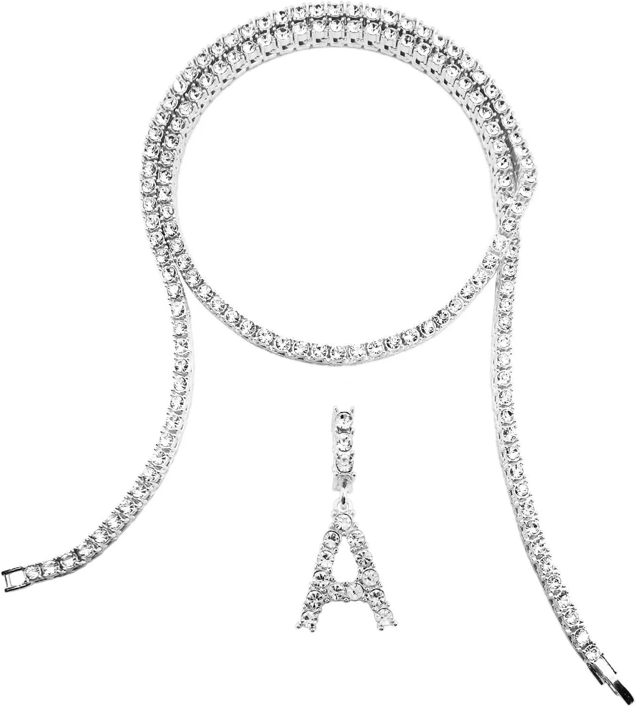 HH BLING EMPIRE Gold Silver Diamond Initial Necklaces for Women, Iced Out Initial Letter Pendants with Cz Diamond Tennis Necklace Chains, Alphabets A to Z letter necklace 18 Inch