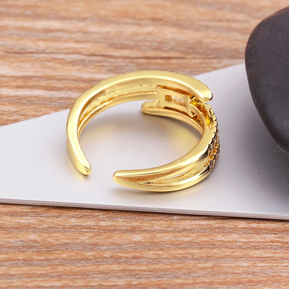 High Quality Luxury Geometric Crystal Ring Retro Adjustable Zircon Ring Women