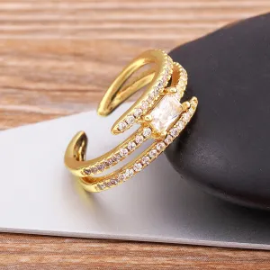 High Quality Luxury Geometric Crystal Ring Retro Adjustable Zircon Ring Women