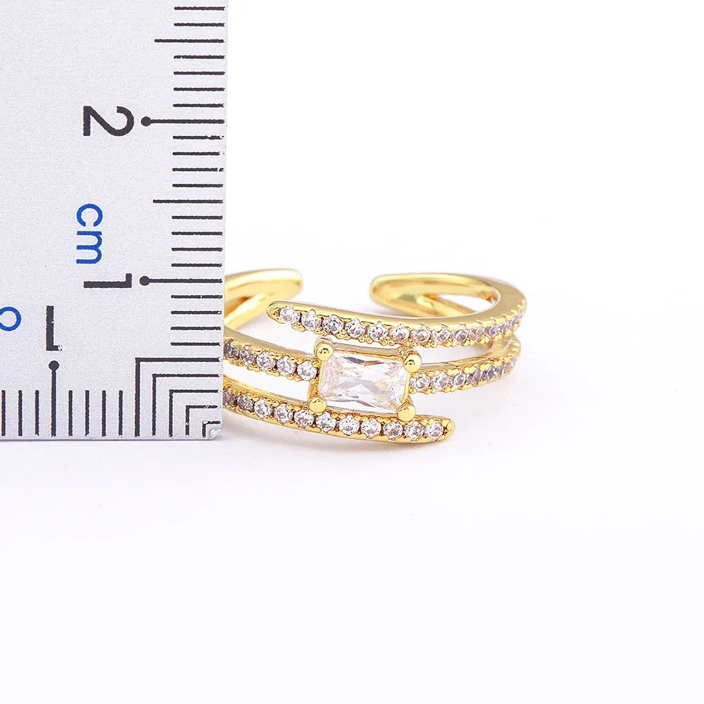 High Quality Luxury Geometric Crystal Ring Retro Adjustable Zircon Ring Women
