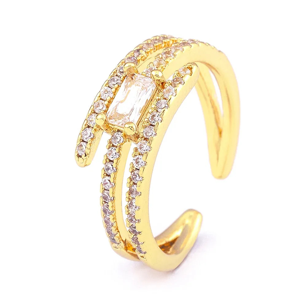 High Quality Luxury Geometric Crystal Ring Retro Adjustable Zircon Ring Women