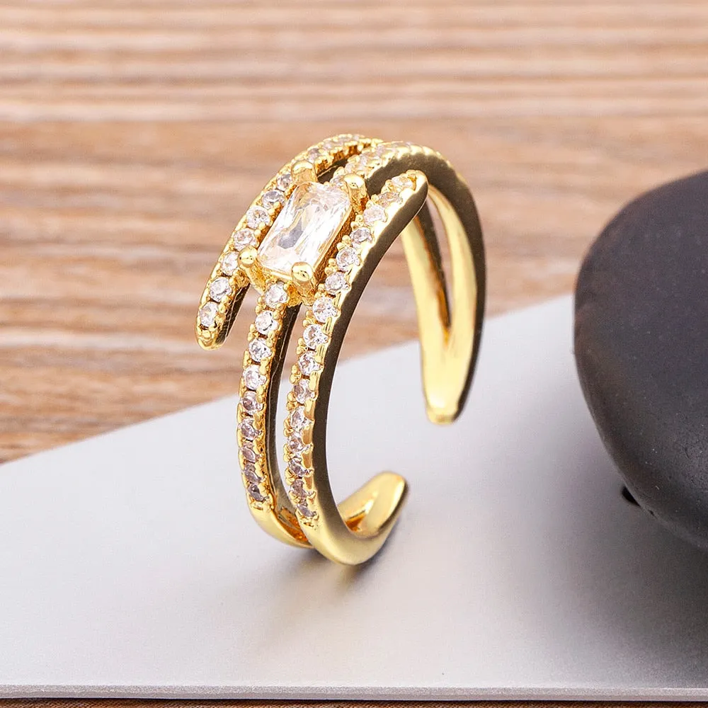 High Quality Luxury Geometric Crystal Ring Retro Adjustable Zircon Ring Women