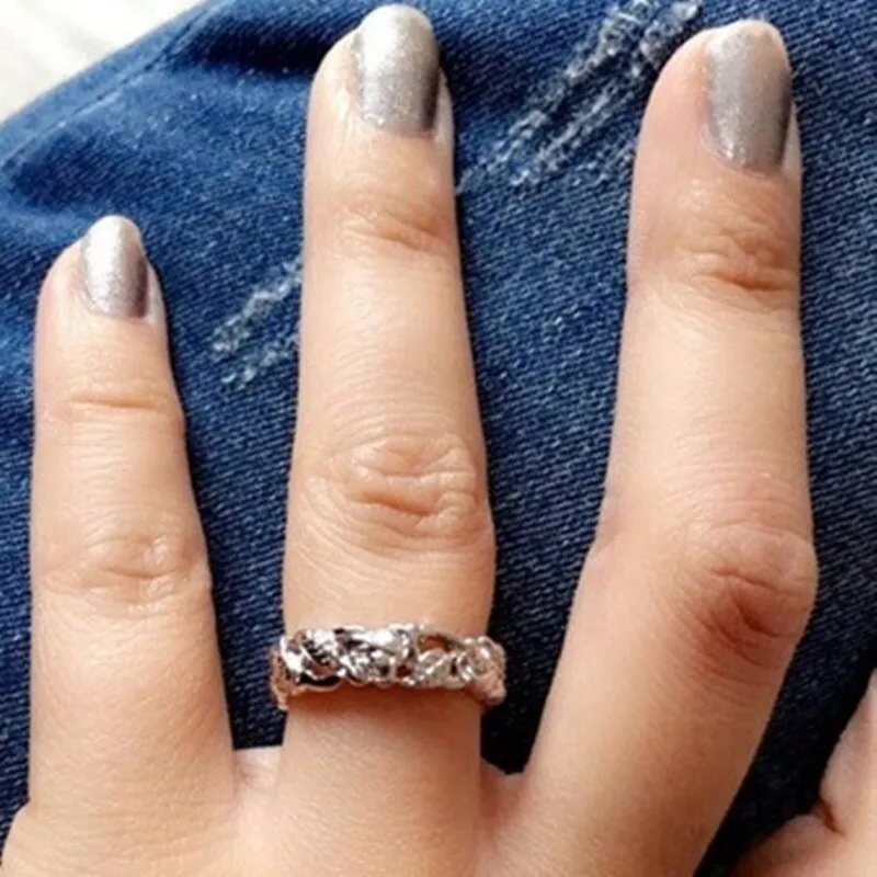 Hollow Flower Silver Ring Leaves Women Party Wedding Gift Jewelry