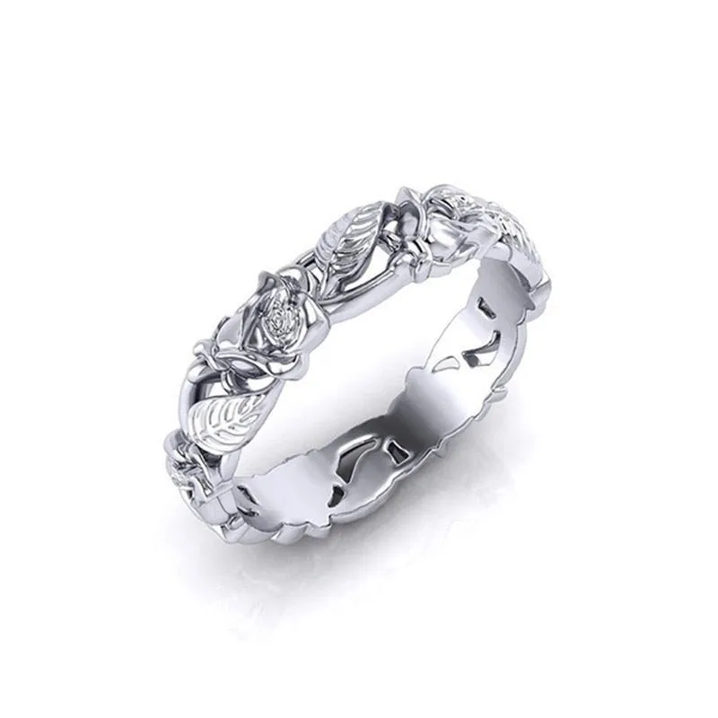 Hollow Flower Silver Ring Leaves Women Party Wedding Gift Jewelry