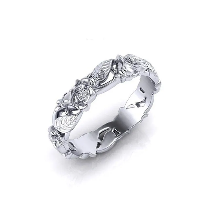 Hollow Flower Silver Ring Leaves Women Party Wedding Gift Jewelry