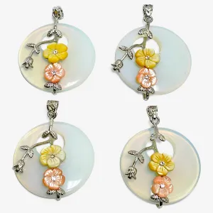 Hollow Round Opalite Shell With Flower Bead Charm Pendants