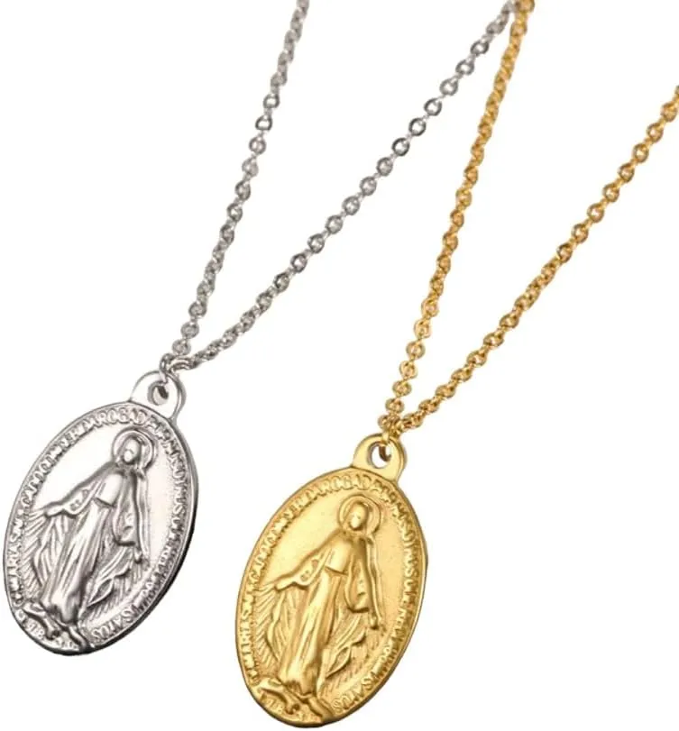 Holy Marraine Collares Para Stainless Steel Necklace For Women Virgin Mary Choker Religiou Cross Pattern Collier Jewelry PTPNU02283