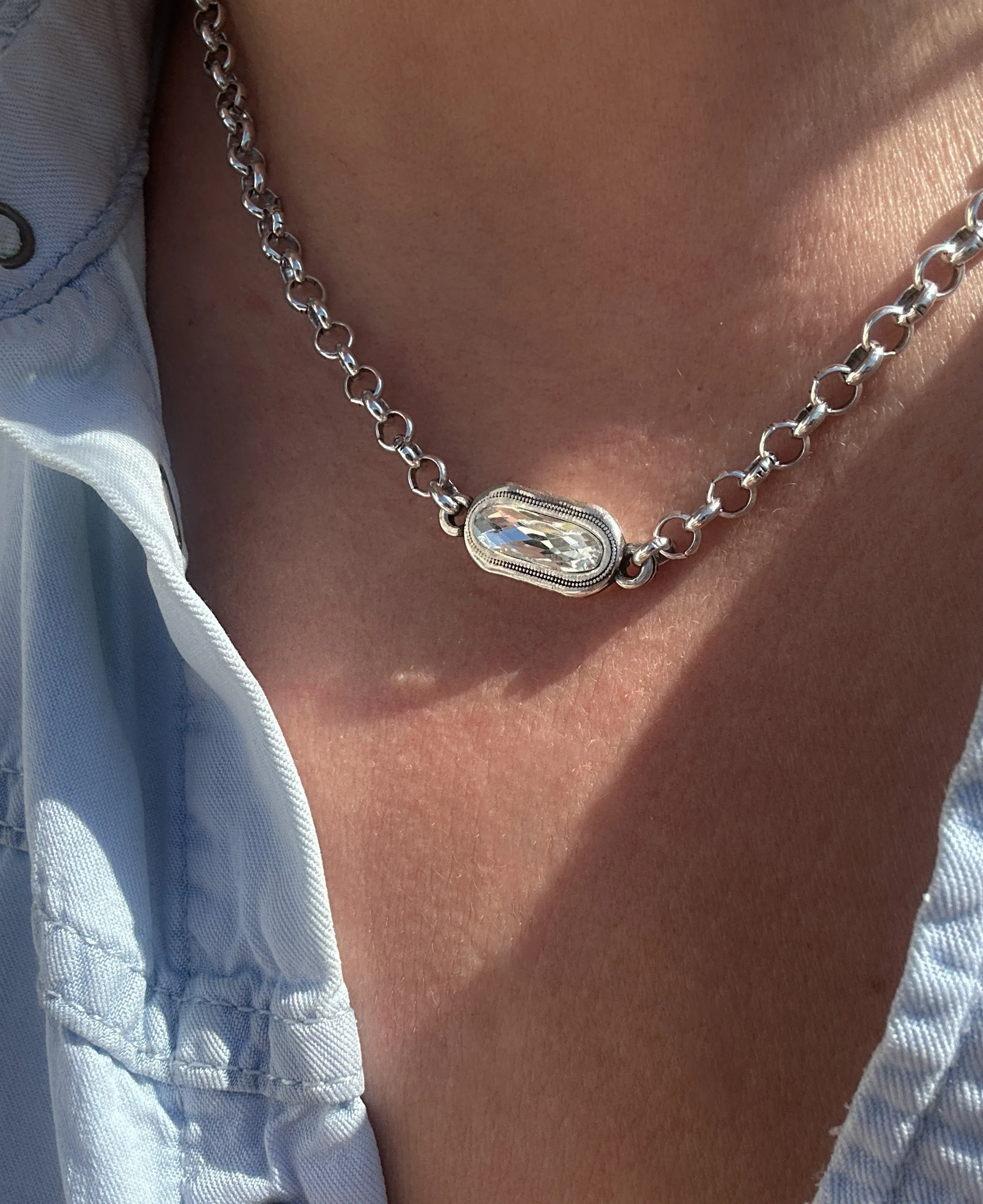 Horizontal Crystal Chain Necklace