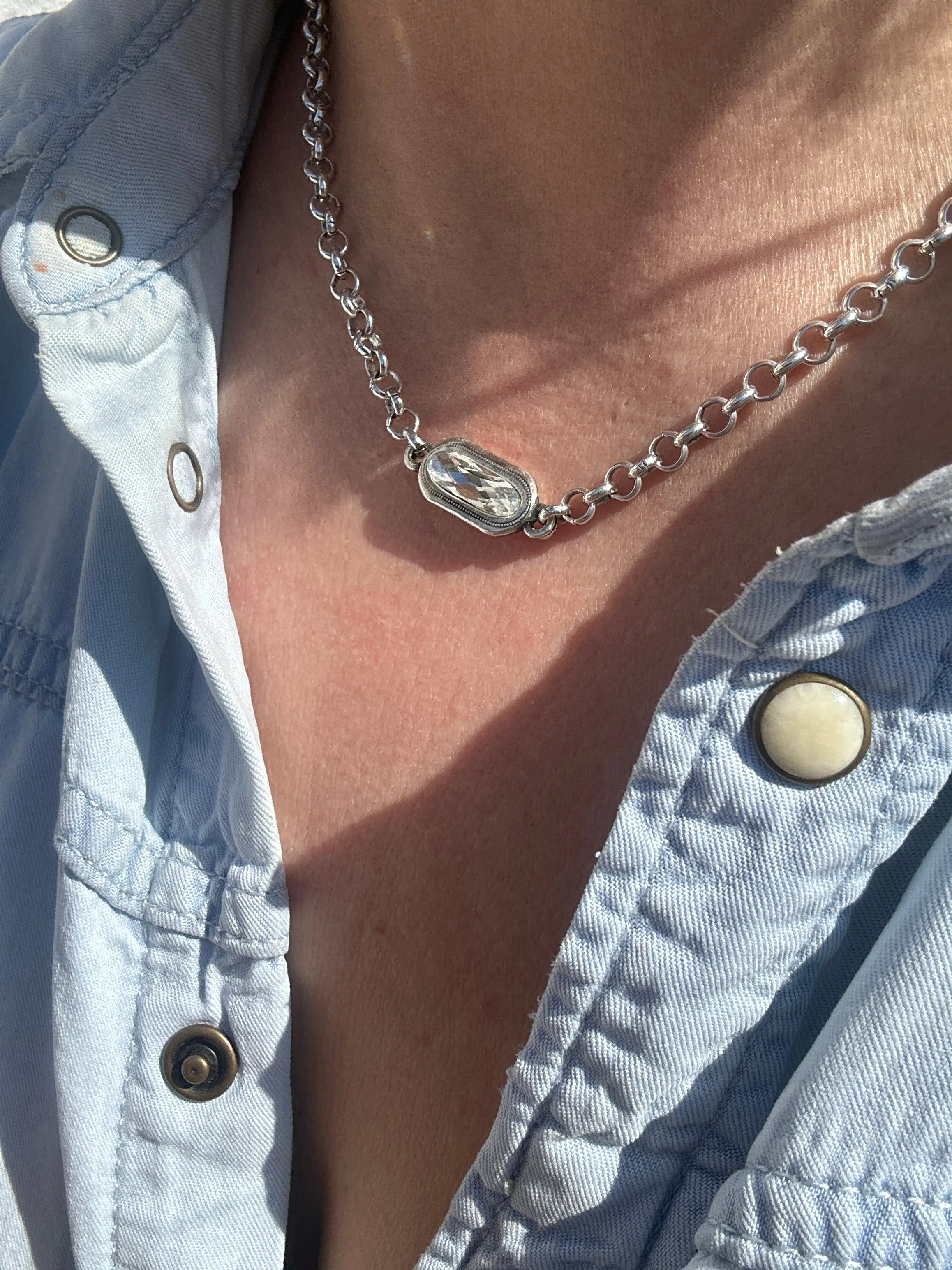 Horizontal Crystal Chain Necklace