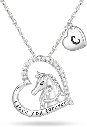 Horse Gifts for Girls Necklaces,Horse Pendant Necklaces Heart Initial Necklace for Teen Girls Horse Jewelry for Girls Horse Necklaces for Girls Women Horse Lover Kids Necklace for Girls