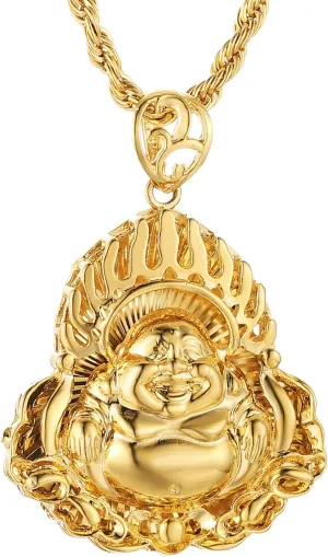 HZMAN 14K Gold Plated Buddha Pendant for Women Men Avalokitesvara Bodhisattva Buddha Amulet Necklace Jewelry Gift