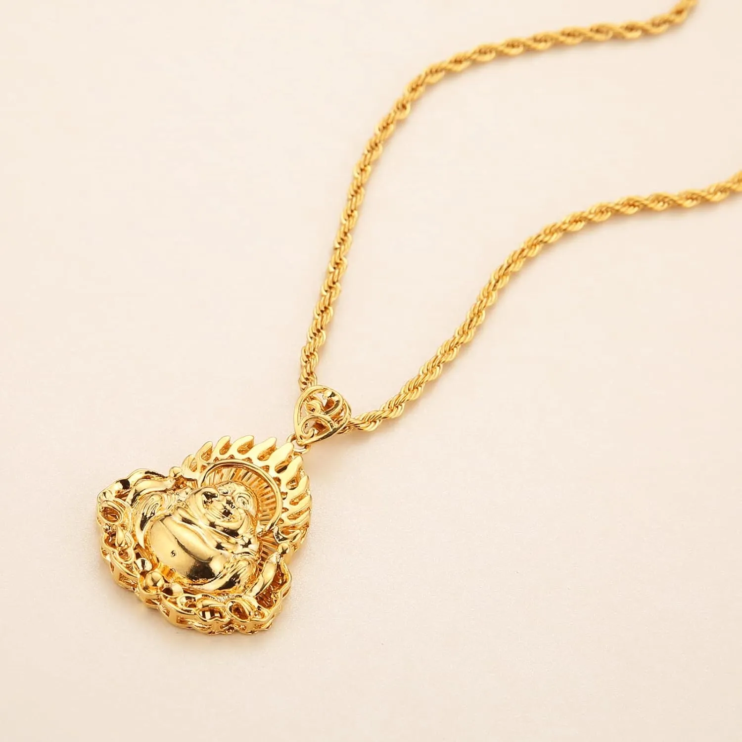HZMAN 14K Gold Plated Buddha Pendant for Women Men Avalokitesvara Bodhisattva Buddha Amulet Necklace Jewelry Gift