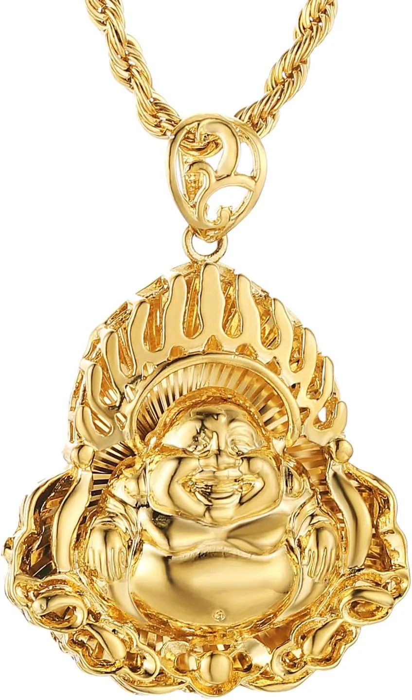 HZMAN 14K Gold Plated Buddha Pendant for Women Men Avalokitesvara Bodhisattva Buddha Amulet Necklace Jewelry Gift