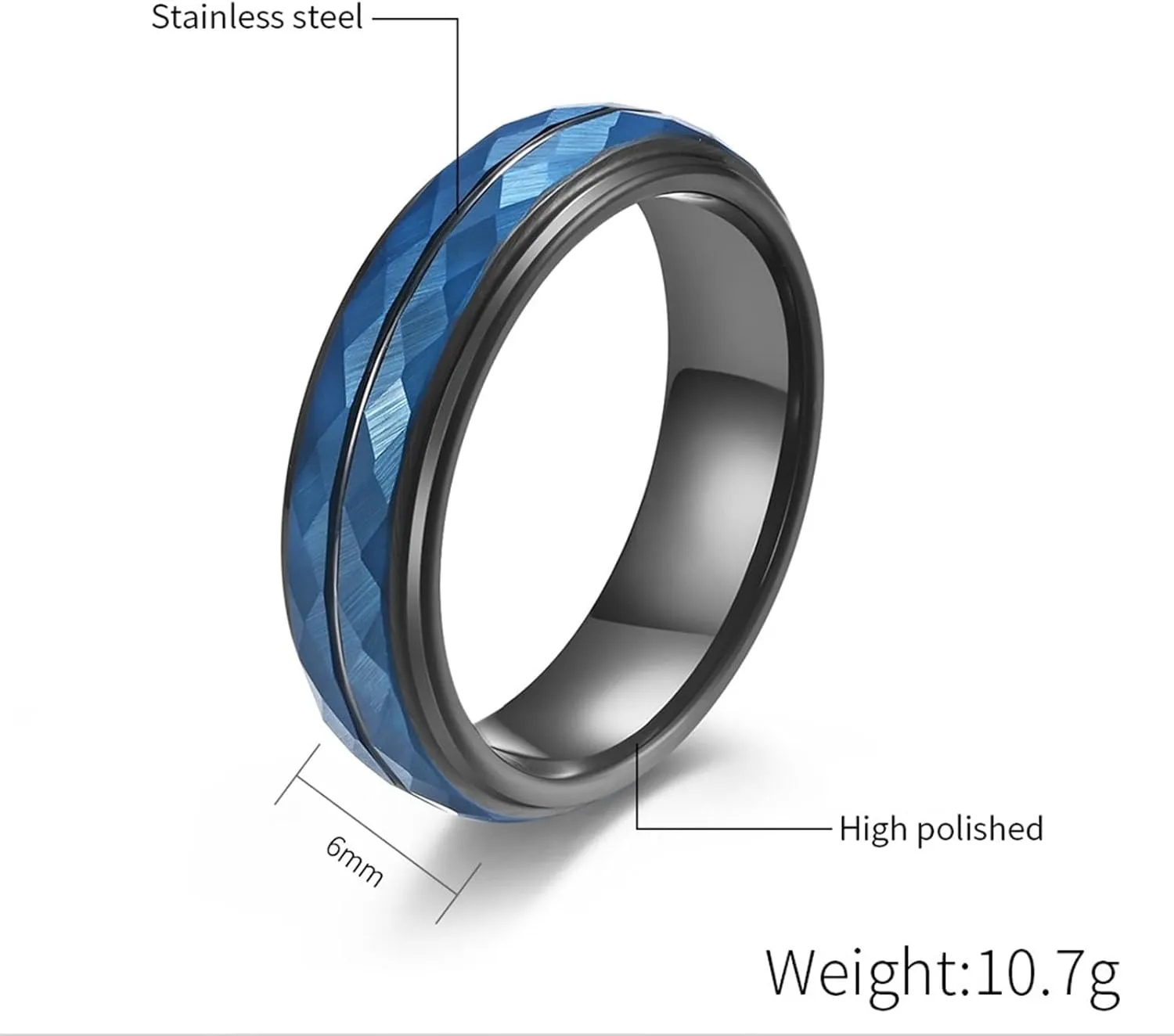 I Promise Rings for Couples, Mens Wedding Band Tungsten 2PCS Multi-Faceted Black and Blue Ring 5mm Size Women 6 Men 7 for Prom Jewelry