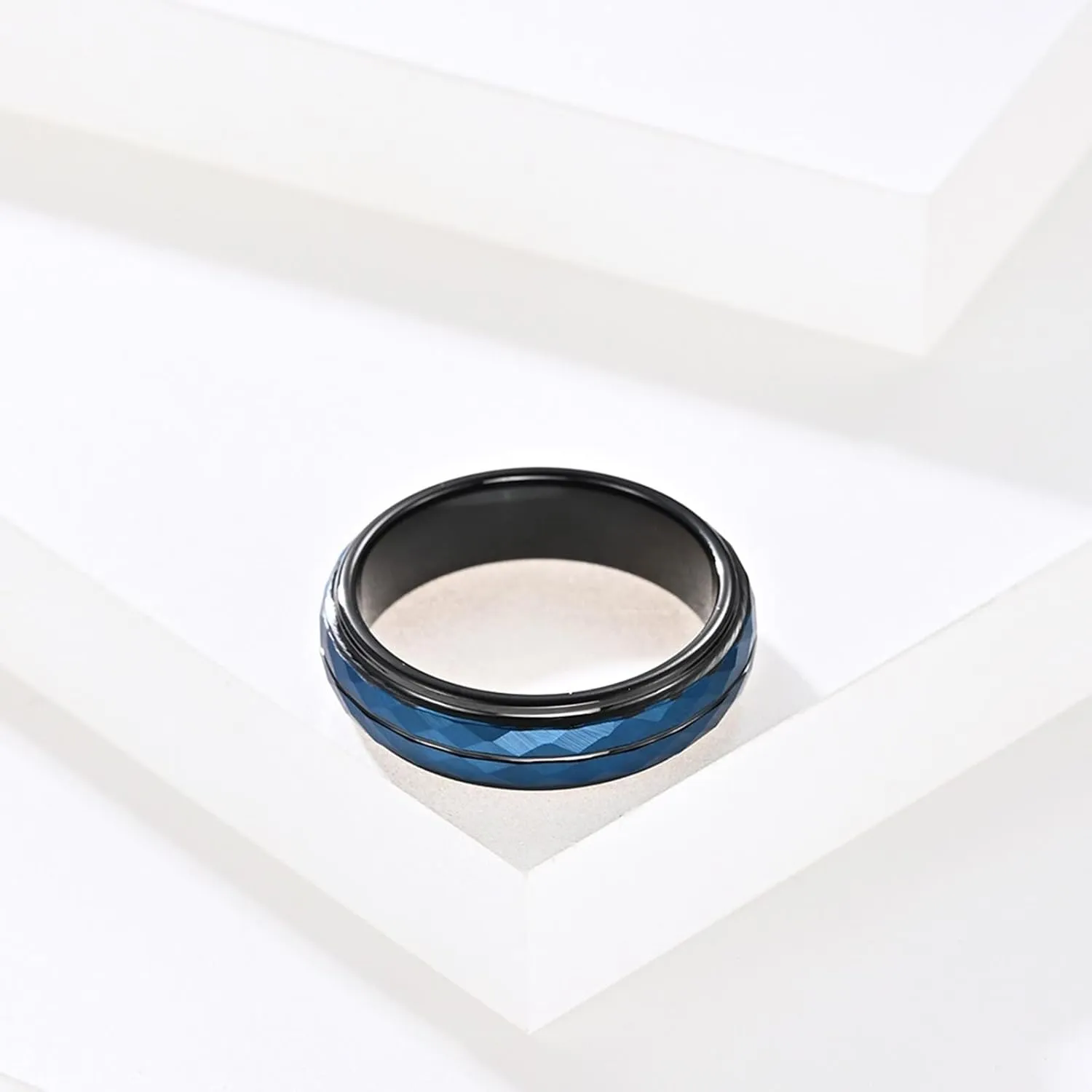 I Promise Rings for Couples, Mens Wedding Band Tungsten 2PCS Multi-Faceted Black and Blue Ring 5mm Size Women 6 Men 7 for Prom Jewelry