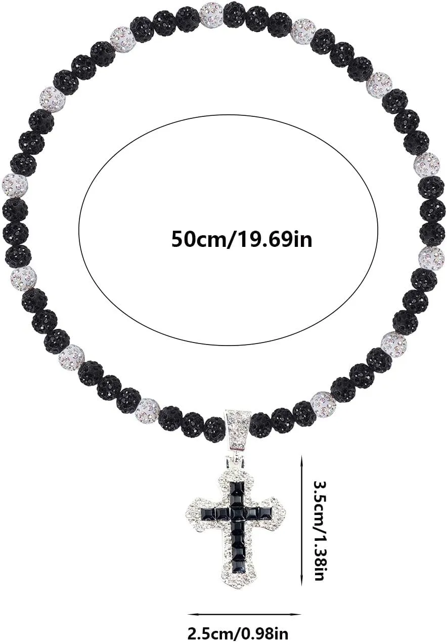 Ice Baseball Necklaces for Men Cross Pendant Necklaces Rhinestone Baseball Bead Necklace Bling Baseball Choker Necklace Discoball Necklace for Baseball Team Jewelry
