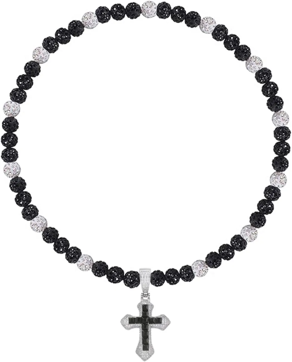 Ice Baseball Necklaces for Men Cross Pendant Necklaces Rhinestone Baseball Bead Necklace Bling Baseball Choker Necklace Discoball Necklace for Baseball Team Jewelry