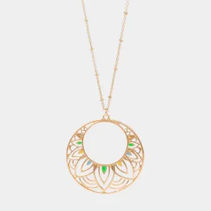 iLLASPARKZ Enamel Detailed Cut Out Metal Round Pendant Long Necklace