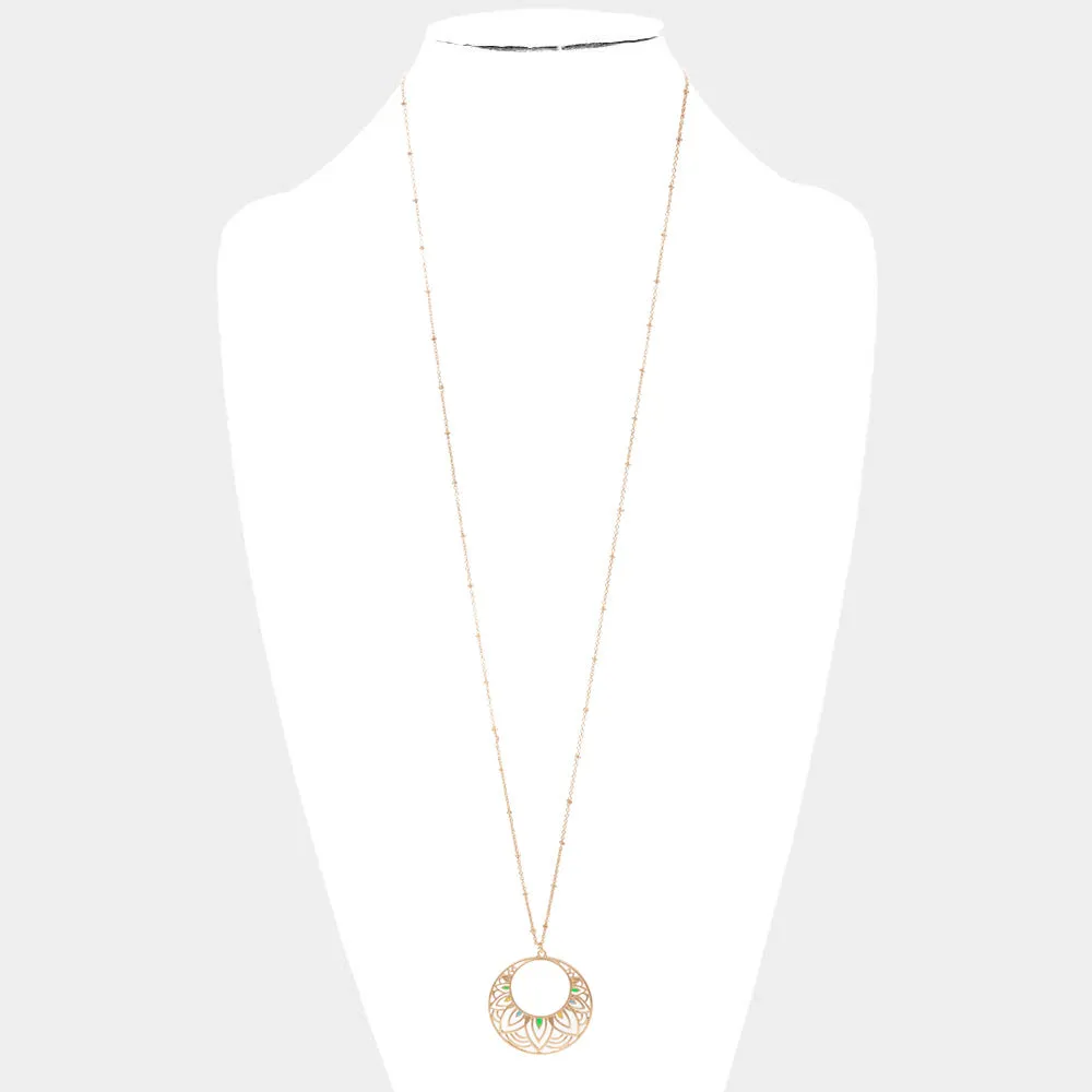 iLLASPARKZ Enamel Detailed Cut Out Metal Round Pendant Long Necklace