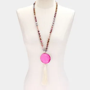 iLLASPARKZ Geometric Stone Tassel Multi Bead Long Necklace