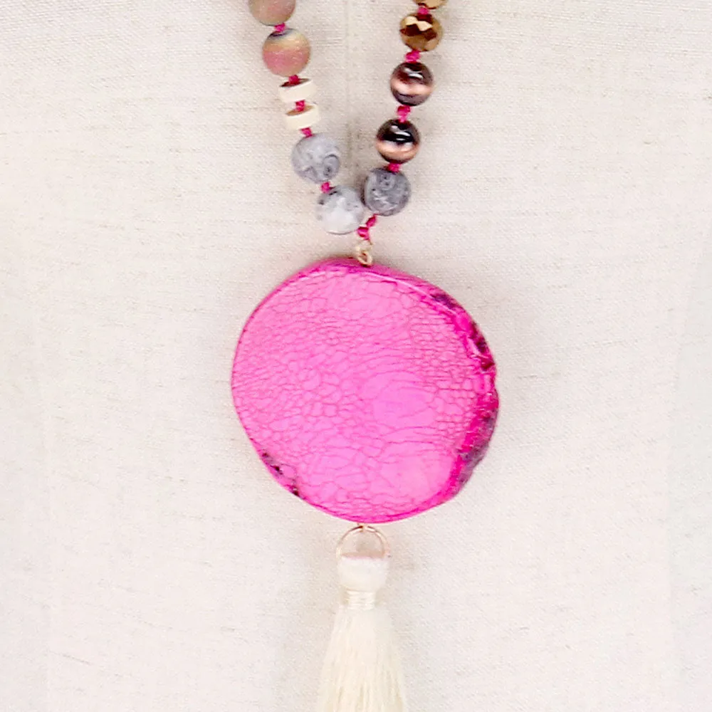 iLLASPARKZ Geometric Stone Tassel Multi Bead Long Necklace