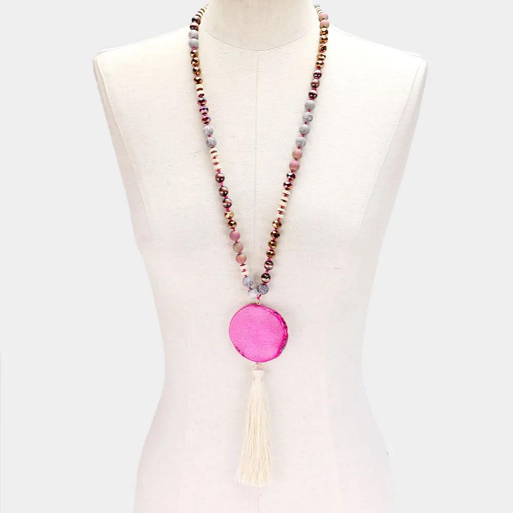 iLLASPARKZ Geometric Stone Tassel Multi Bead Long Necklace